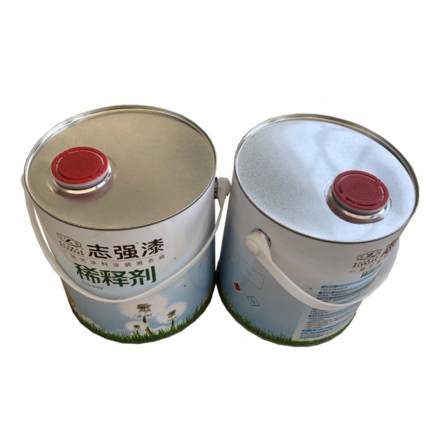 Chinese manufacturer 4 liters round metal tinplate paint tin bucket with lid and handle